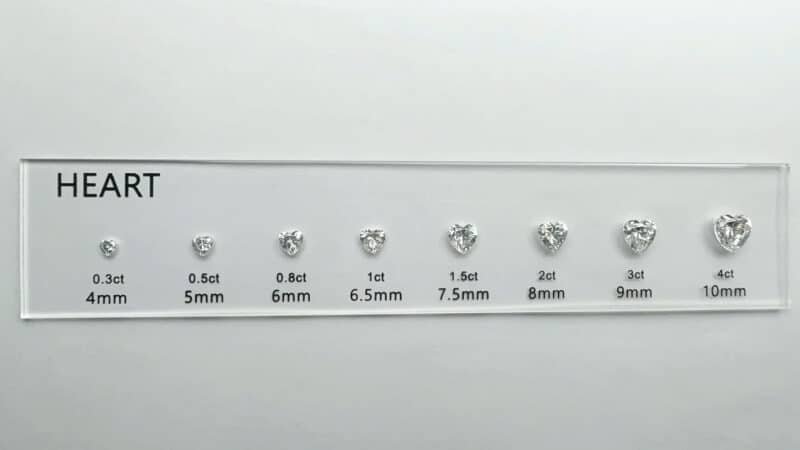 heart cut diamond carat comparison set