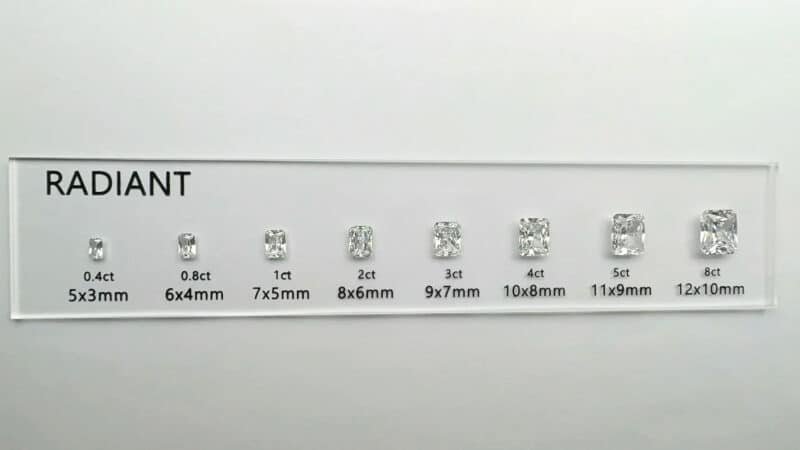 radiant cut diamond carat comparison set