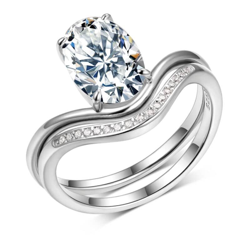 10x7mm oval cut moissanite engagement ring set nw55m 01