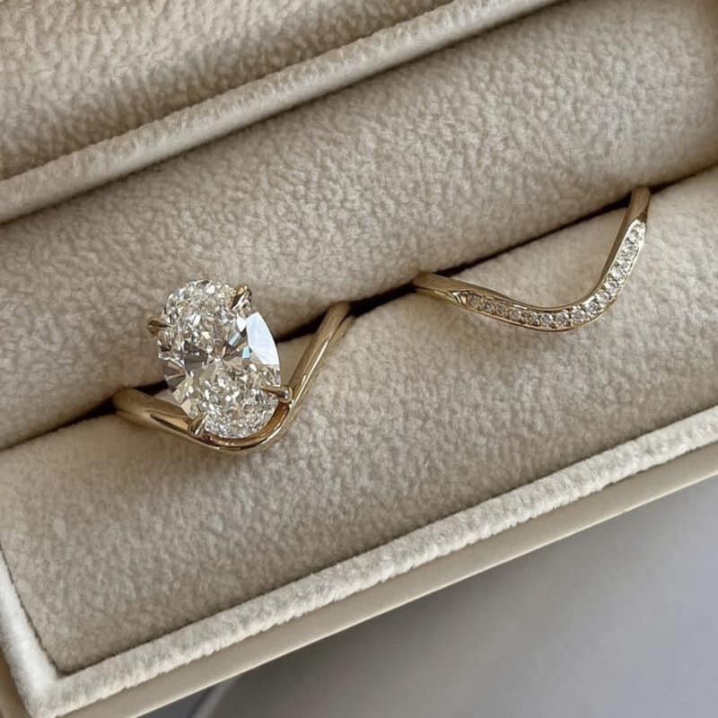 10x7mm oval cut moissanite engagement ring set nw55m 04