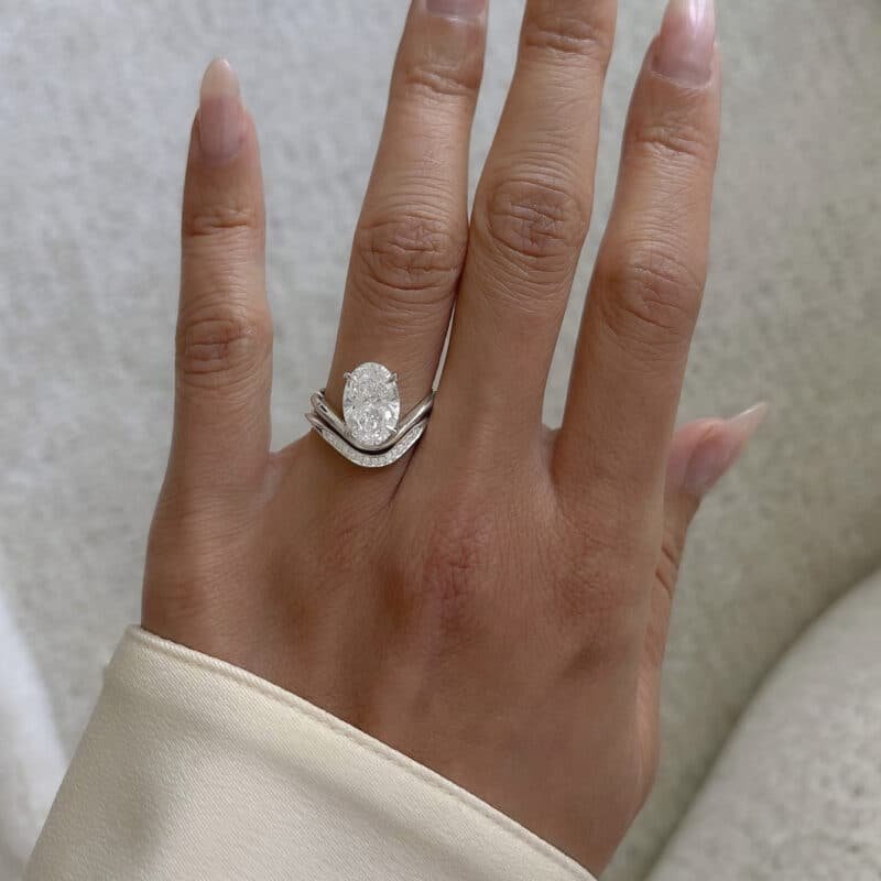 10x7mm oval cut moissanite engagement ring set nw55m 05