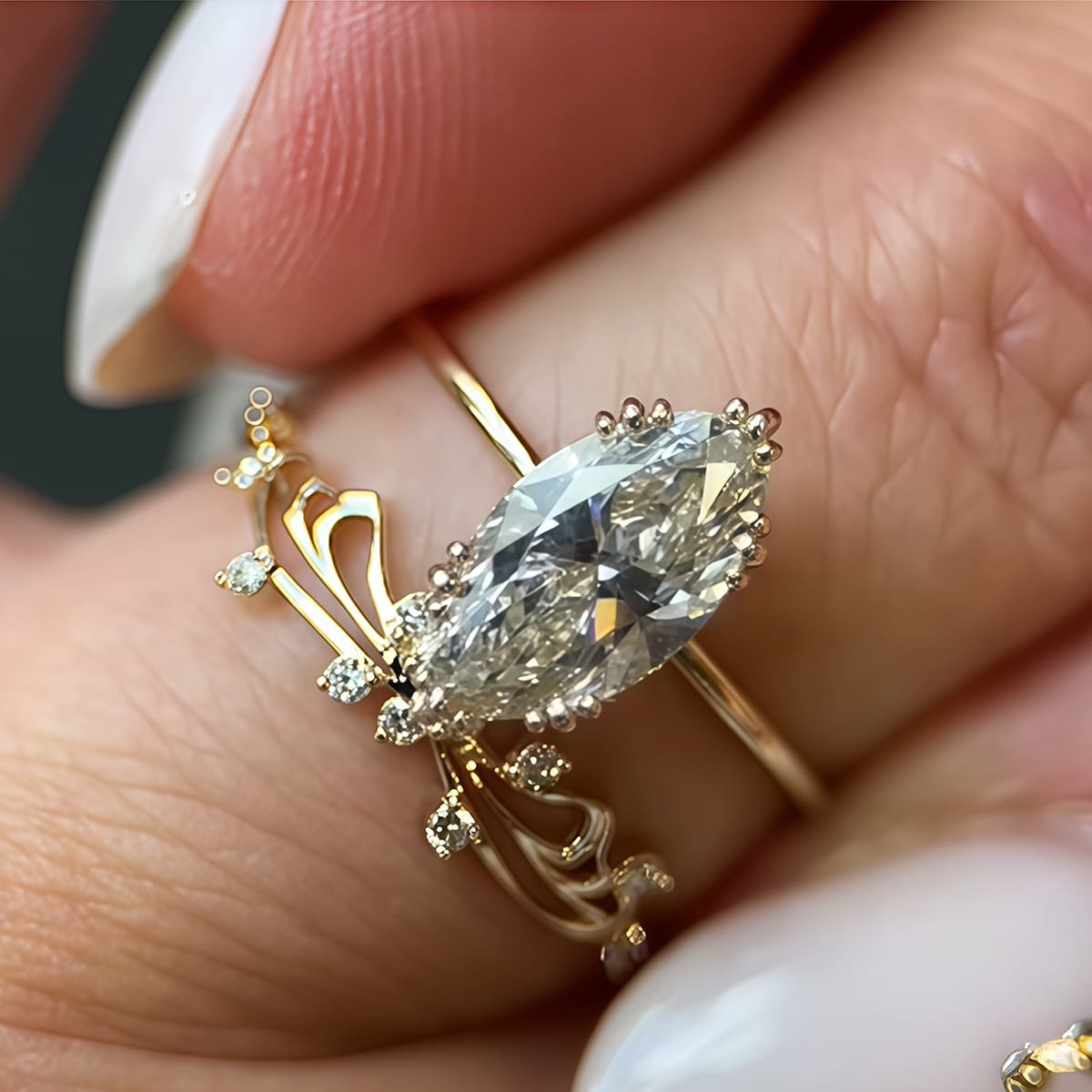 Anillo de compromiso de moissanita de corte marquesa de 12 x 6 mm, NW46M 03 Anillo de compromiso de moissanita de corte marquesa de 12 x 6 mm, nw46m 03