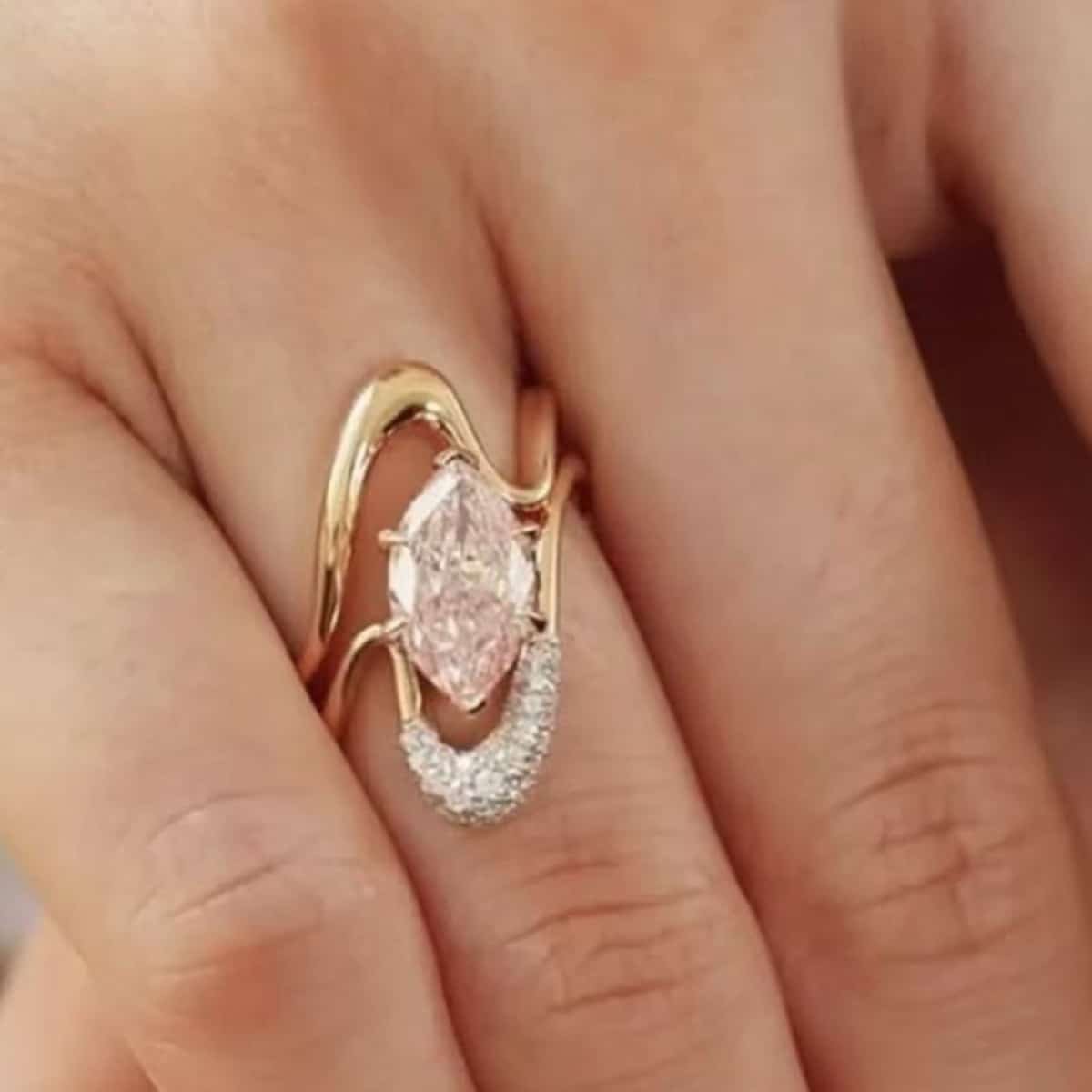 Anillo de compromiso de moissanita de corte marquesa de 12 x 6 mm, NW53M 03 Anillo de compromiso de moissanita de corte marquesa de 12 x 6 mm, nw53m 03