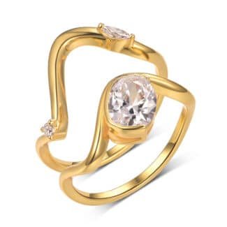 Set cincin pertunangan Moissanite potongan bantal memanjang 8x6mm NW54M 01