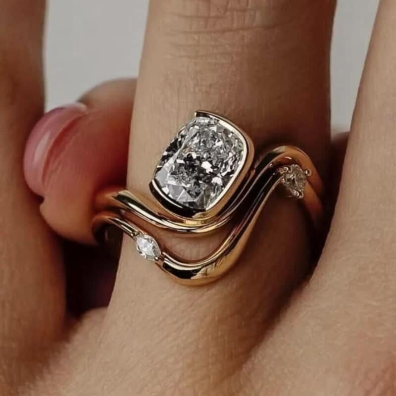 8x6mm elongated cushion cut moissanite engagement ring set nw54m 03
