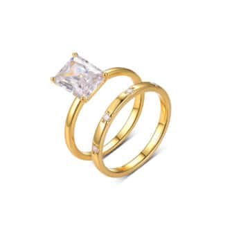 Set cincin pertunangan Moissanite potongan zamrud 9x7mm NW48M 01