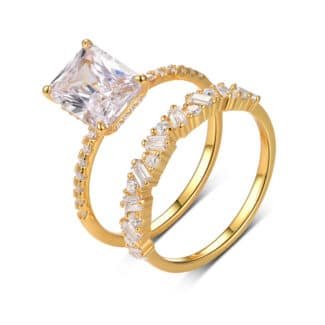 Set cincin pertunangan Moissanite potongan zamrud 9x7mm NW49M 01