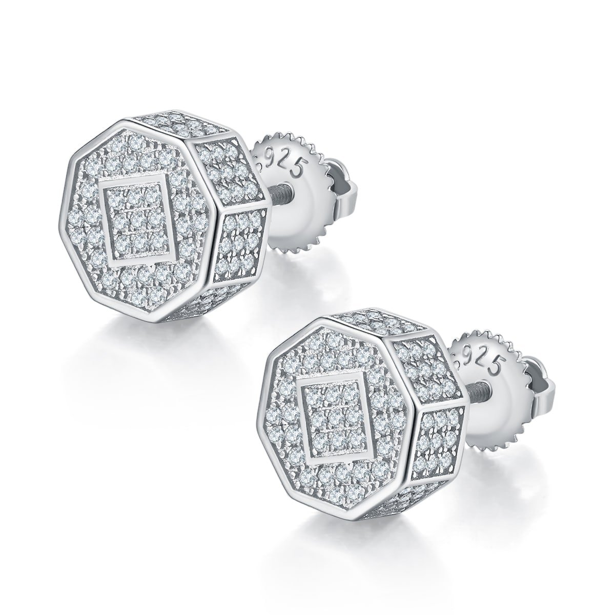 Boucles d'oreilles à tige octogonales en moissanite pour homme, style hip-hop, en argent sterling J023A 01