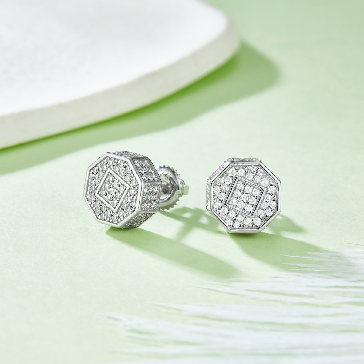 Boucles d'oreilles à tige octogonales en moissanite pour homme, style hip-hop, vissées, argent sterling J023A 03