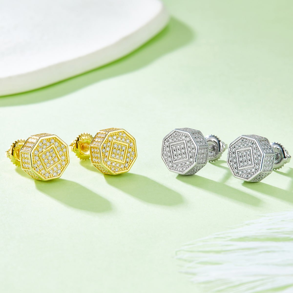 Boucles d'oreilles à tige octogonales en moissanite pour homme, style hip-hop, vissées, argent sterling J023A 05