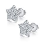 Pendientes de moissanita con cierre de rosca y forma de pentagrama para hombre. 1 Pendientes de moissanita estilo hip hop para hombre con cierre de rosca y forma de pentagrama, de plata de ley j022a 01