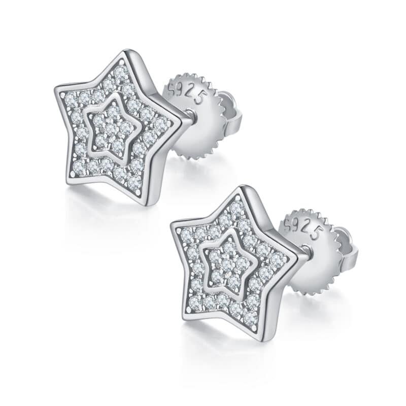 Anting stud ulir hip hop moissanite pria bentuk pentagram sterling j022a 01