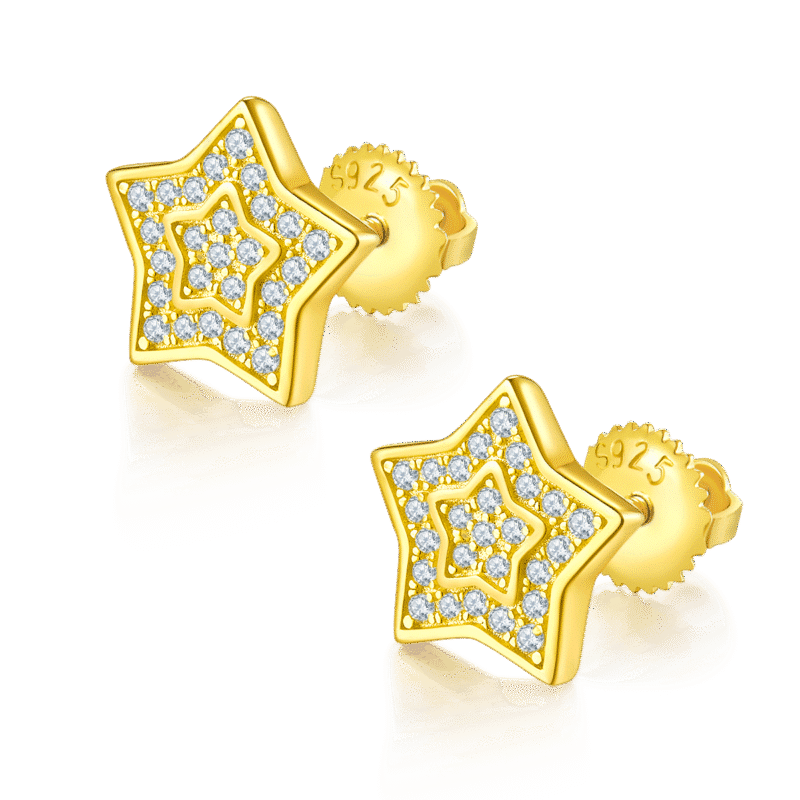 Anting stud ulir hip hop moissanite pria bentuk pentagram sterling j022a 03