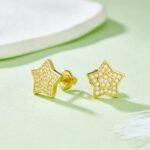 Pendientes de moissanita con cierre de rosca y forma de pentagrama para hombre (4 unidades) Pendientes de moissanita estilo hip hop para hombre con cierre de rosca y forma de pentagrama (plata) j022a 05