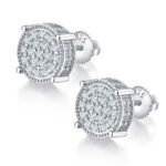 Boucles d'oreilles à tige rondes en moissanite à vis pour hommes 1 Boucles d'oreilles à tige rondes en moissanite pour homme, style hip-hop, en argent sterling J012A 01