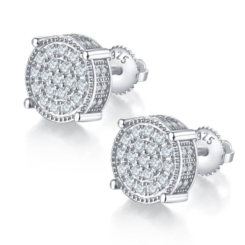 orecchini hip hop da uomo con moissanite e chiusura a vite, forma rotonda, in argento sterling j012a 01