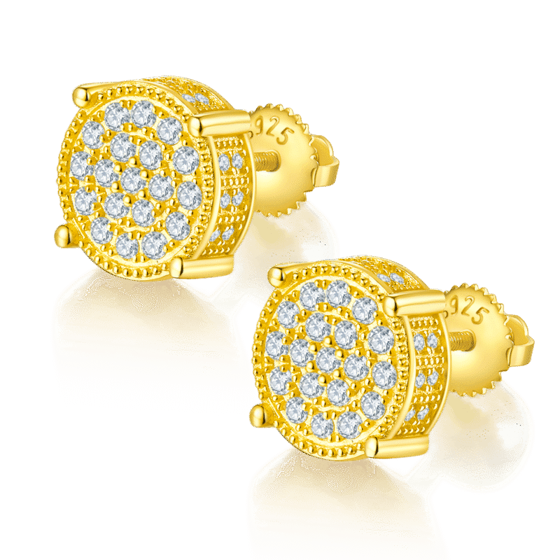 orecchini hip hop da uomo con moissanite e chiusura a vite, forma rotonda, in argento sterling j012a 02