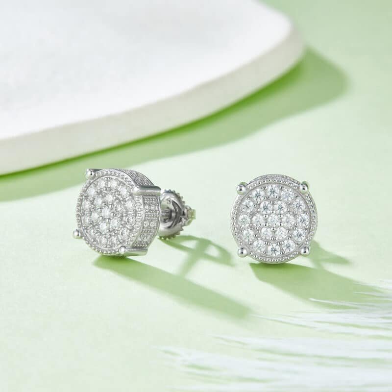 orecchini hip hop da uomo con moissanite e chiusura a vite, forma rotonda, in argento sterling j012a 03