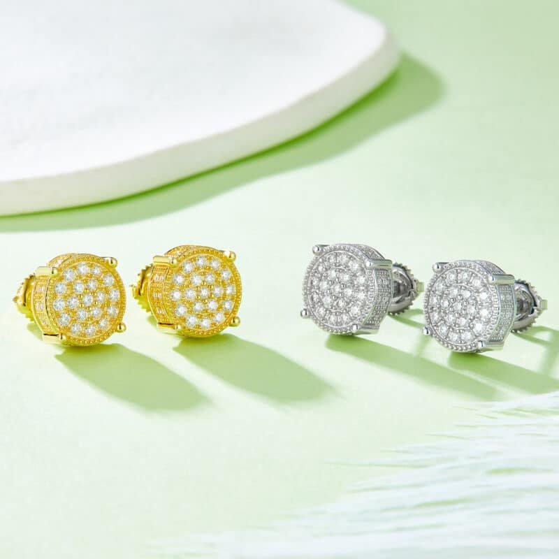 orecchini hip hop da uomo con moissanite e chiusura a vite, forma rotonda, in argento sterling j012a 05