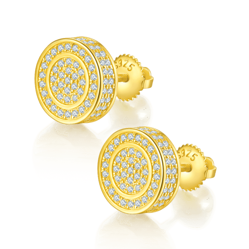 orecchini hip hop da uomo con moissanite e chiusura a vite, forma rotonda, in argento sterling j013a 02
