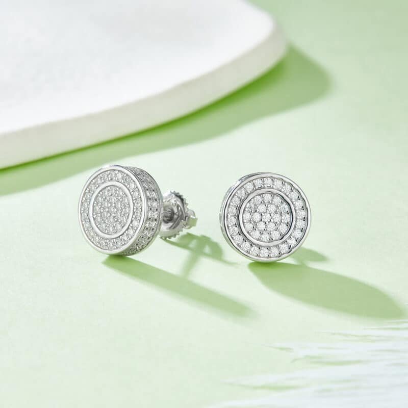 orecchini hip hop da uomo con moissanite e chiusura a vite, forma rotonda, in argento sterling j013a 03