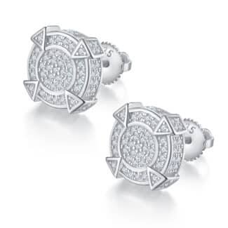 Moissanite hiphop oorbellen met schroefsluiting voor heren, ronde vorm, sterling zilver j014a 01