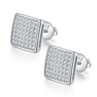 Moissanite hiphop oorbellen met schroefsluiting voor heren, vierkant, sterling zilver j016a 01