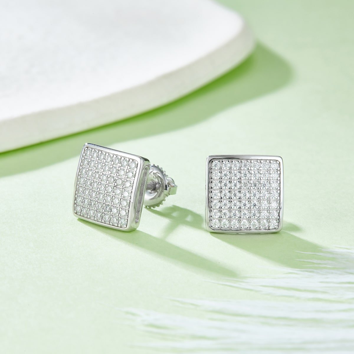 orecchini a bottone hip hop con chiusura a vite in moissanite da uomo, forma quadrata, in argento sterling j016a 03