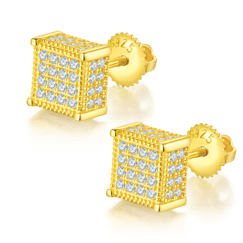 men's moissanite hip hop screw back stud earrings square shape sterling j017a 02