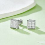 Cubic Shape Screw Back Moissanite Earrings Stud For Men 3 men's moissanite hip hop screw back stud earrings square shape sterling j017a 03