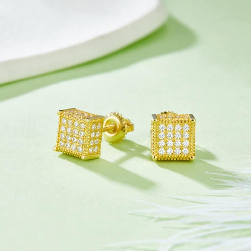 men's moissanite hip hop screw back stud earrings square shape sterling j017a 04