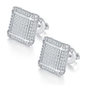 Moissanite hiphop oorbellen met schroefsluiting voor heren, vierkant, sterling zilver j018a 01