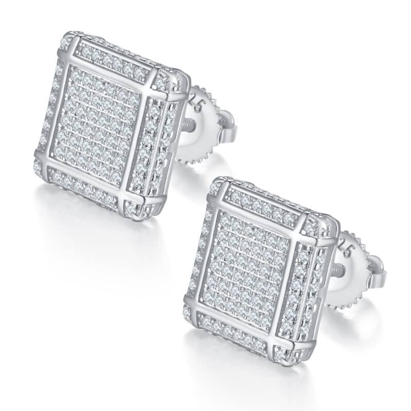 Anting stud ulir hip hop moissanite pria bentuk persegi sterling j018a 01
