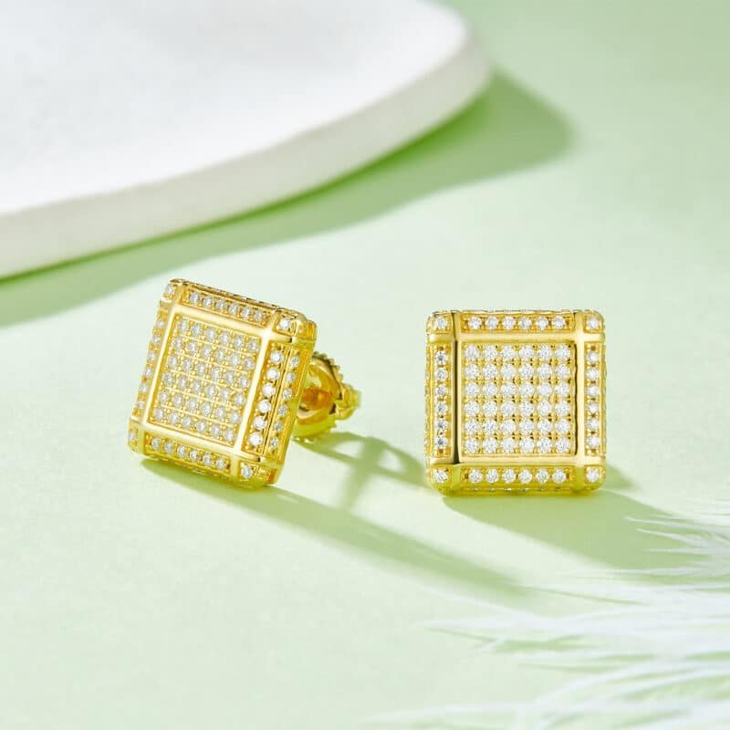 Anting stud ulir hip hop moissanite pria bentuk persegi sterling j018a 04