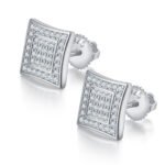 Pendientes de moissanita con cierre de rosca y forma cuadrada para hombre. 1 Pendientes de tuerca con cierre de rosca de moissanita estilo hip hop para hombre, forma cuadrada, de plata de ley j021a 01