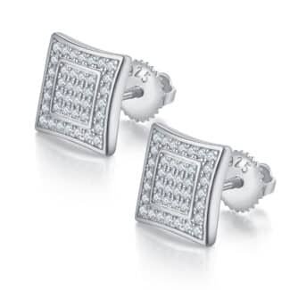 Moissanite hiphop oorbellen met schroefsluiting voor heren, vierkant, sterling zilver j021a 01