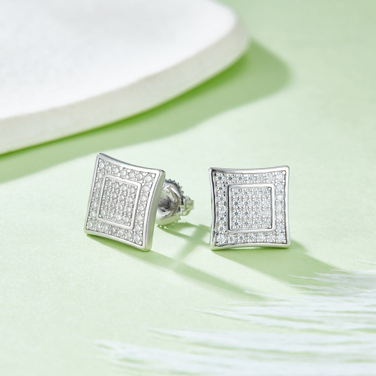 orecchini a bottone con chiusura a vite hip hop in moissanite da uomo, forma quadrata, in argento sterling j021a 03