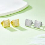 Pendientes de moissanita con cierre de rosca y forma cuadrada para hombre 5 Pendientes de moissanita estilo hip hop para hombre, con cierre de rosca, forma cuadrada, de plata de ley j021a 05
