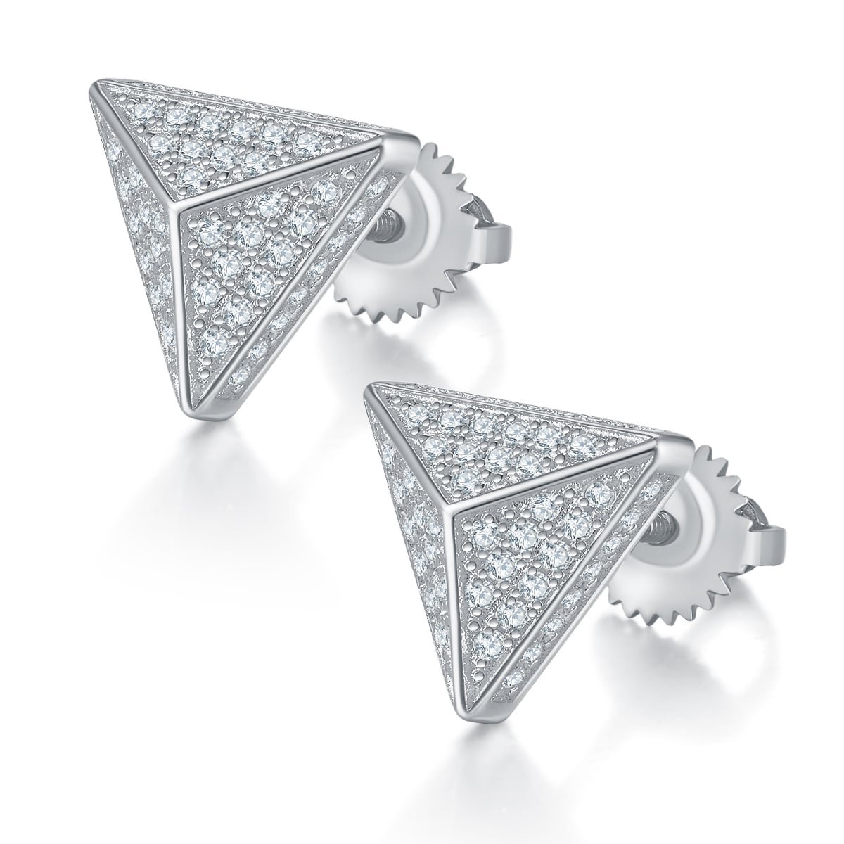 orecchini hip hop da uomo con moissanite e chiusura a vite a forma di triangolo in argento sterling j024a 01