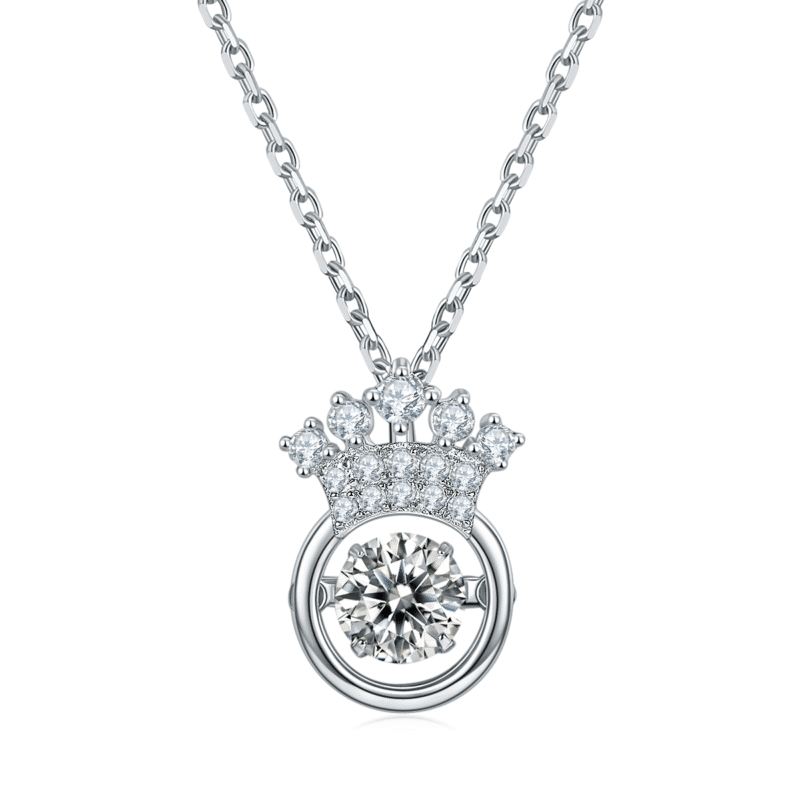 crown shape dancing moissanite pendant necklace oldl 01