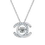Double C Dancing Moissanite Pendant Necklace 1 sterling silver double c shape white gold plated dancing moissanite pendant necklace oldp925w-00 01