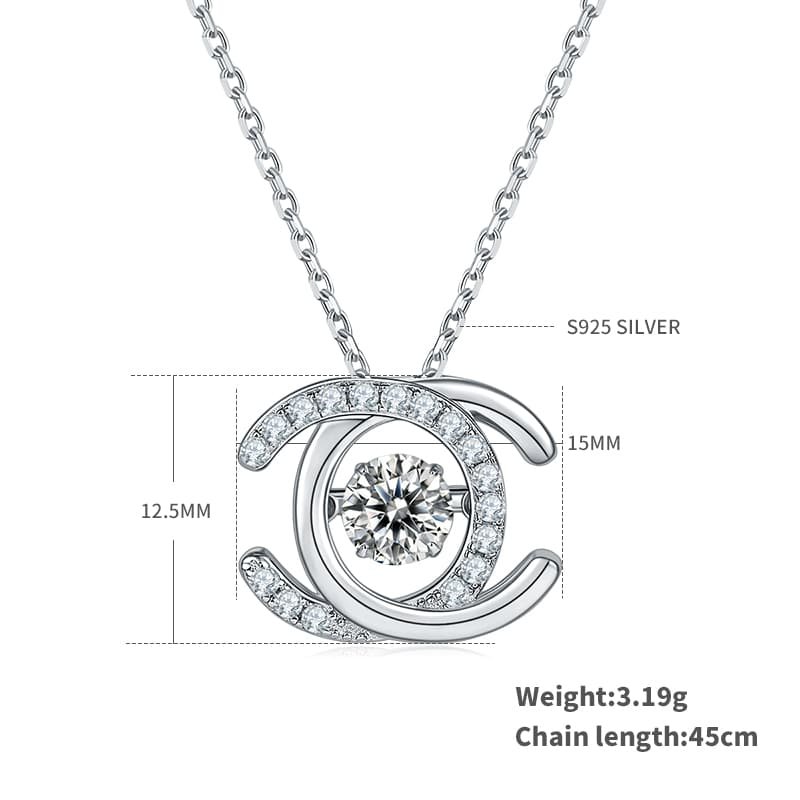 sterling silver double c shape white gold plated dancing moissanite pendant necklace oldp925w-00 02
