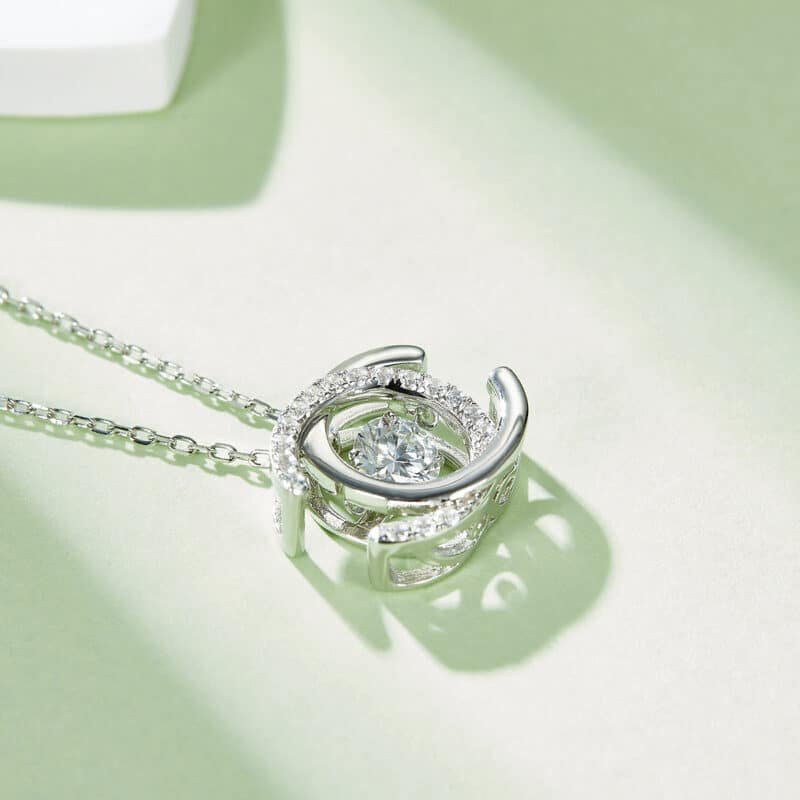 sterling silver double c shape white gold plated dancing moissanite pendant necklace oldp925w-00 06