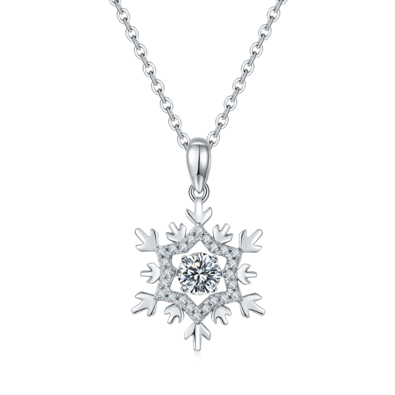 snowflake shape dancing moissanite pendant necklace oldj 01