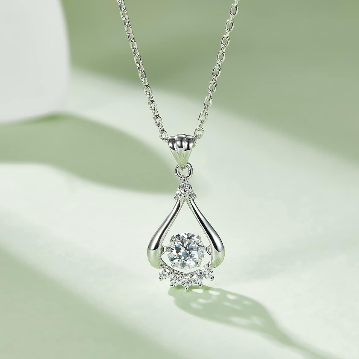 Sterling Silber tanzende Moissanit Anhänger Halskette Olde 04