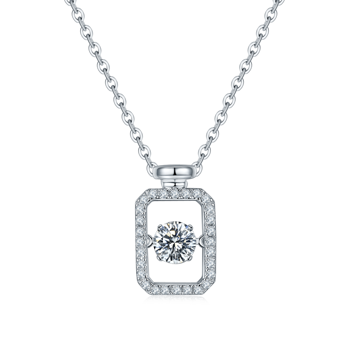 Collar con colgante de moissanita danzante bañado en oro blanco y plata de ley Oldh925W-00 03 Collar con colgante de moissanita danzante en plata de ley oldh 03