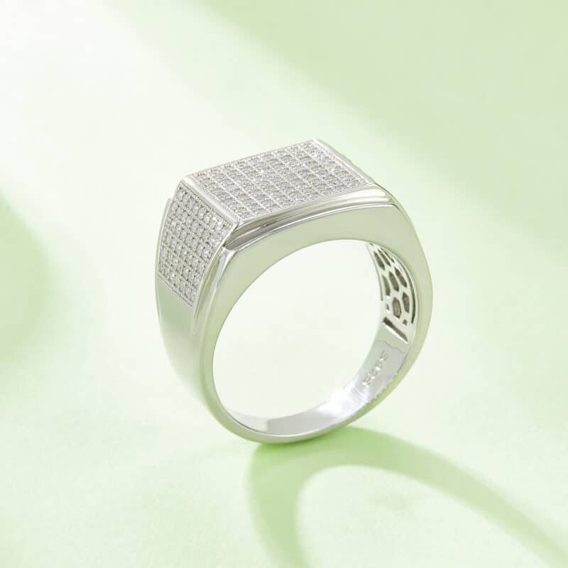 a silver ring with diamonds on itsterling silver hip-hop moissanite ring m86e 05