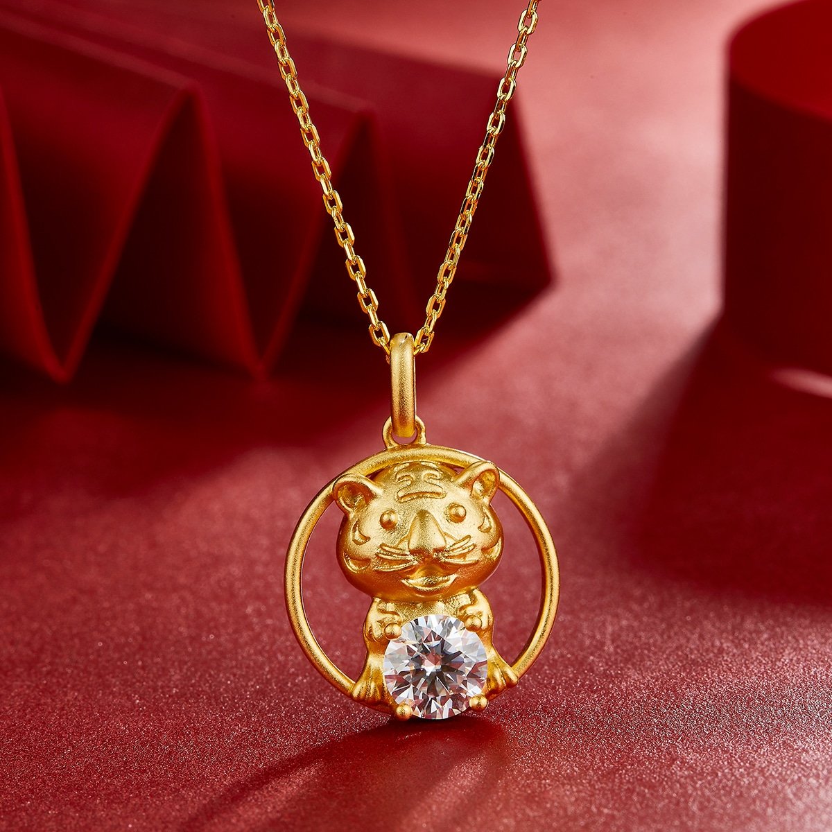 Mặt dây chuyền đá moissanite hình hổ của cung hoàng đạo Trung Quốc osxc 03