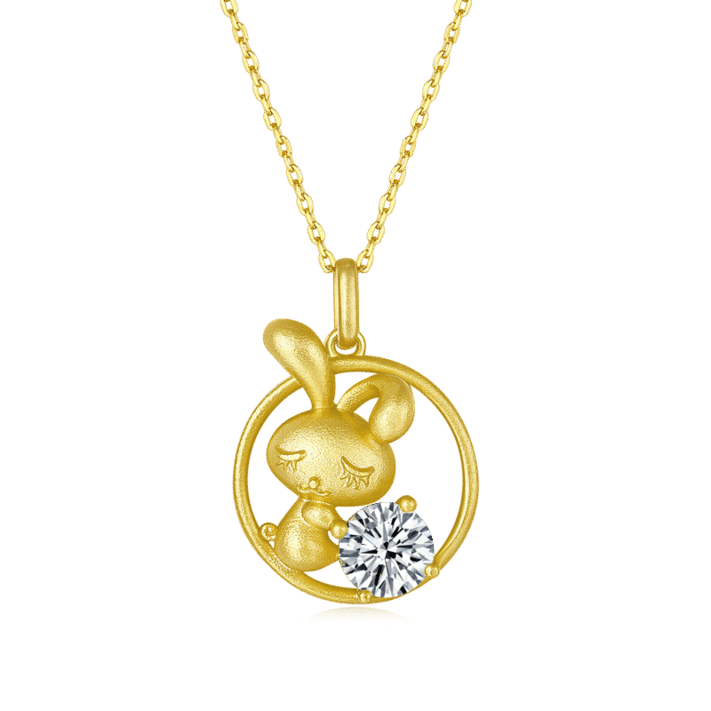 rabbit of the chinese zodiac moissanite pendant necklace osxd 01