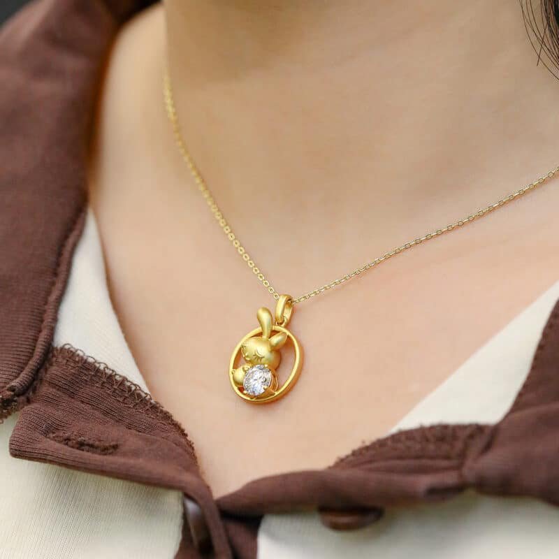 rabbit of the chinese zodiac moissanite pendant necklace osxd 06